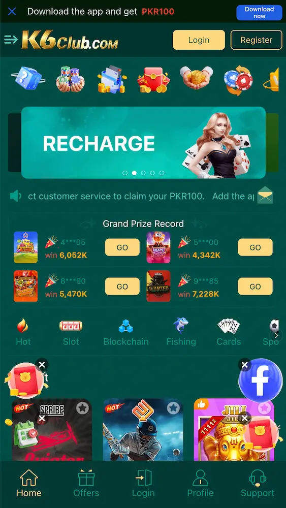k6 club game
